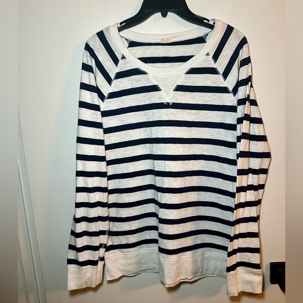 J. Crew white with navy blue stripes long sleeve tee Size XL